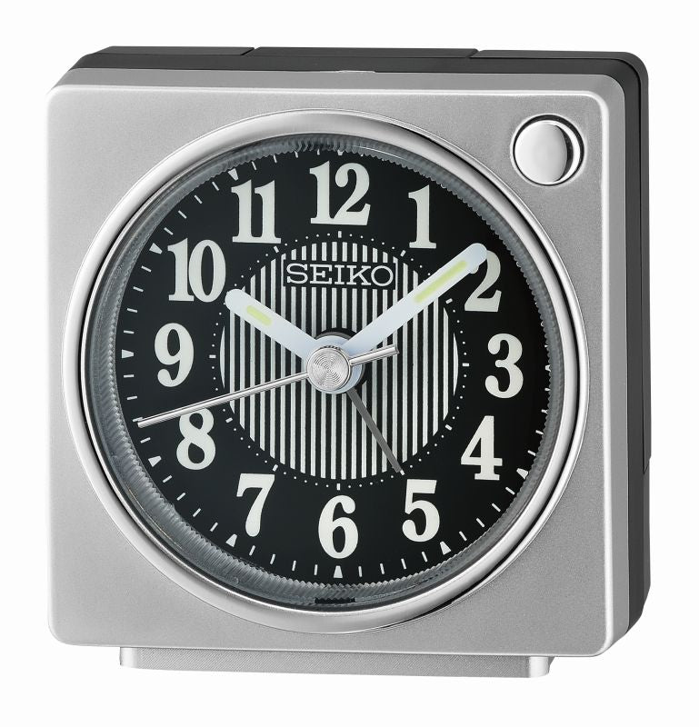 Seiko Fuji QHE197S Table Clock Silver • Silent Sweep Second Hand • LumiBrite Luminous Material