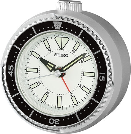 Seiko QHE207S Table Clock Silver • Silent Sweep Movement • Rotating Bezel