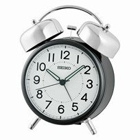 Seiko QHK063K Alarm Clock Metallic Black • Silent Sweep Quartz Movement • LumiBrite Luminous Dial
