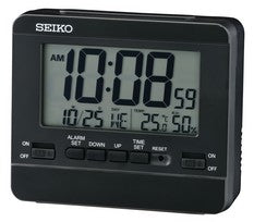 Seiko QHL086K Clock Black • LCD Dual-Alarm Clock • Thermometer & Hygrometer
