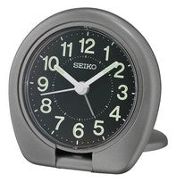 Seiko QHT018T Travel Alarm Clock Grey • Luminous Hands • Analogue Quartz Movement