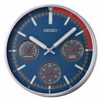 Seiko QXA822S Wall Clock Blue • Silent Sweep Movement • Thermometer & Hygrometer