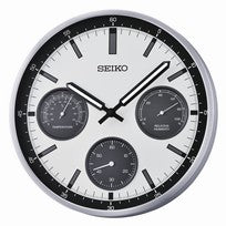 Seiko QXA823S Wall Clock Silver • Aluminium Case • Thermometer & Hygrometer