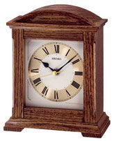 Seiko QXG123B Table Clock Brown • Oak Wood Case • Sweep Second Hand