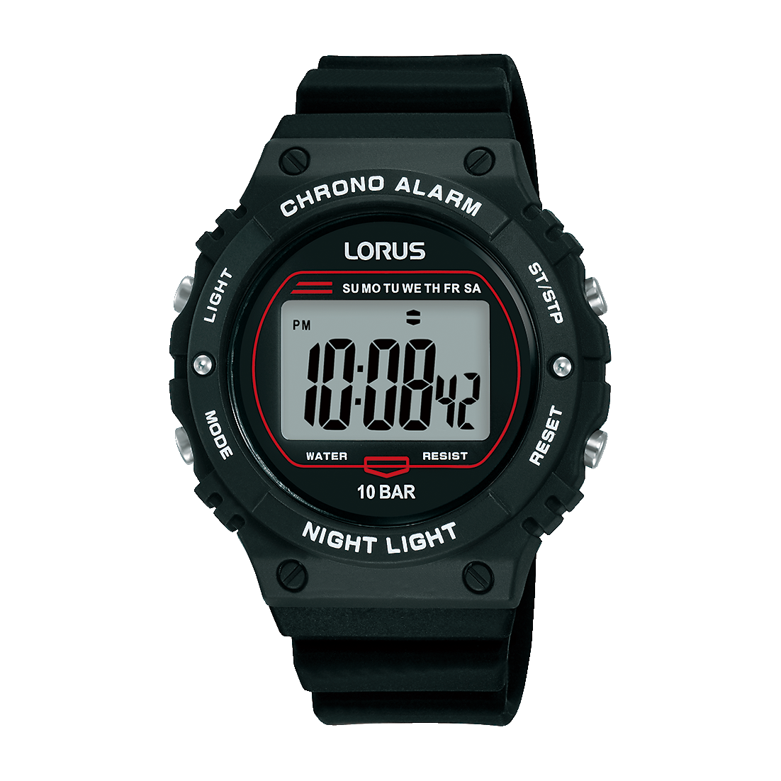 Herren-Digitalluhr: schwarzes Kunststoffarmband, beleuchtetes Display, 10 BAR wasserdicht
