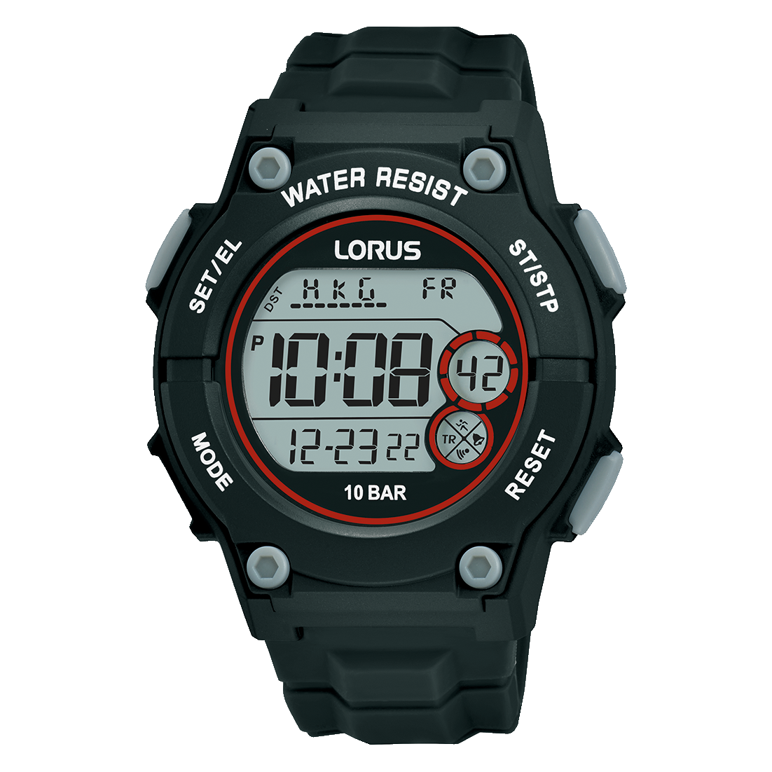 Herren-Digitale Armbanduhr mit schwarzem Silikonarmband und LCD-Anzeige, 10 BAR