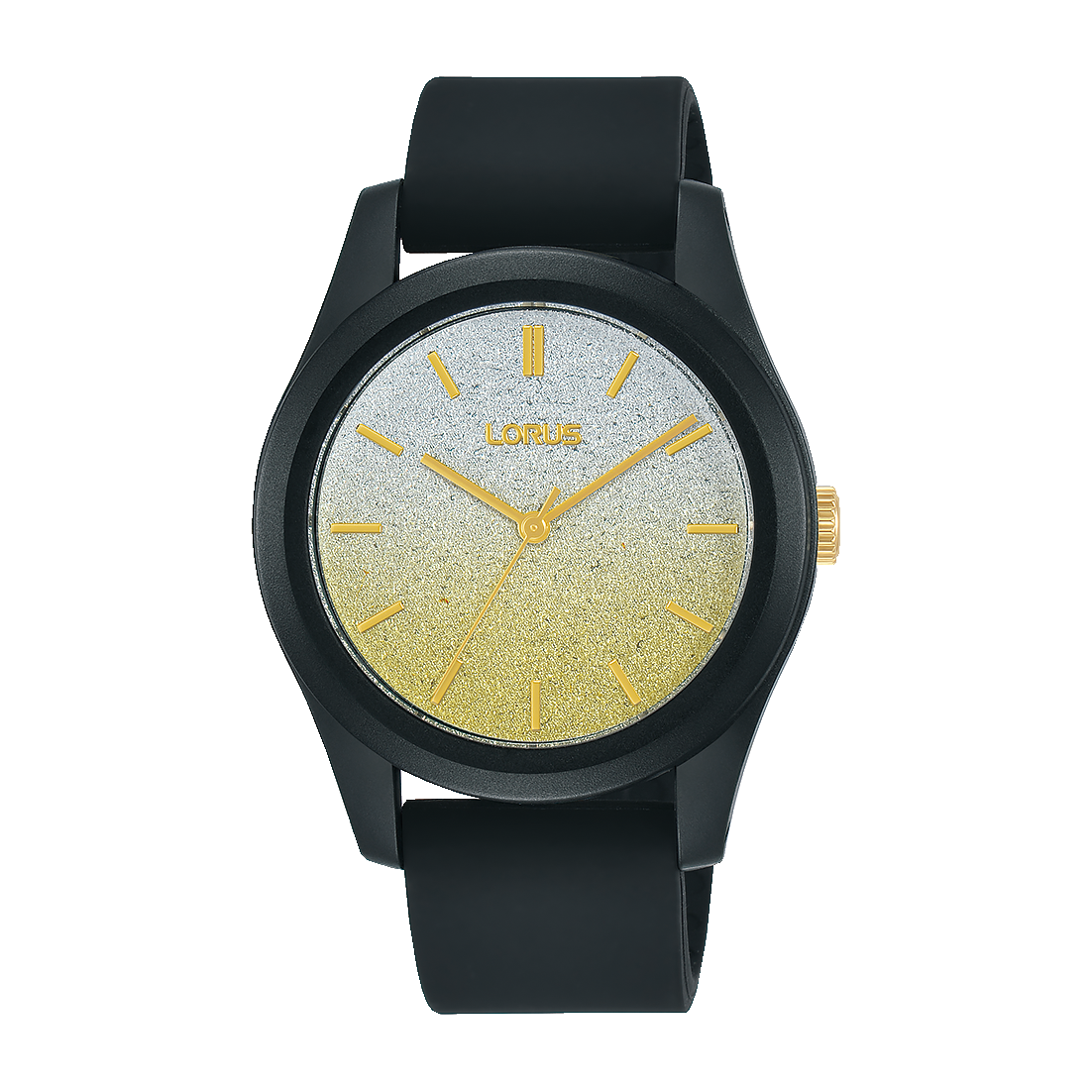 Lorus Sports RG269TX9 Damenuhr Champagner • Mineralglas • Schwarzes Silikonarmband