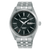 Herrenarmbanduhr mit silbernem Edelstahlarmband, dunklem Zifferblatt und Datumsanzeige „MON 8“