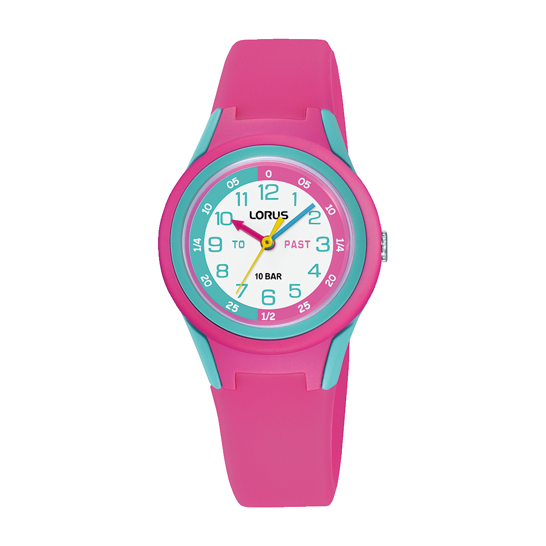 Lorus Young RRX81JX9 Mädchen Armbanduhr • Weißes Zifferblatt • Pinkes Silikonarmband