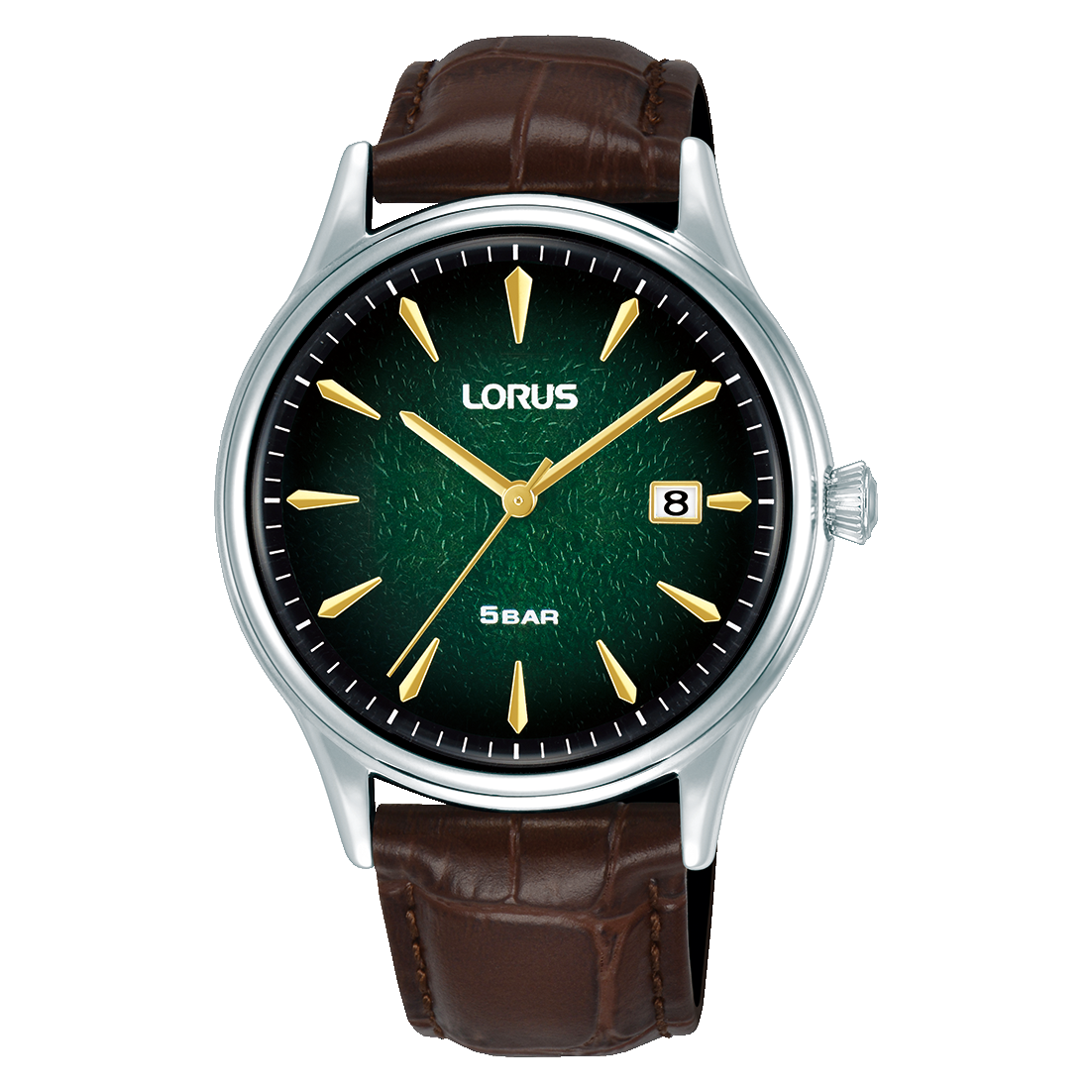 Lorus Classic RS997DX9 Herrenuhr Dunkelgrün • Mineralglas • Dunkelbraunes Lederarmband