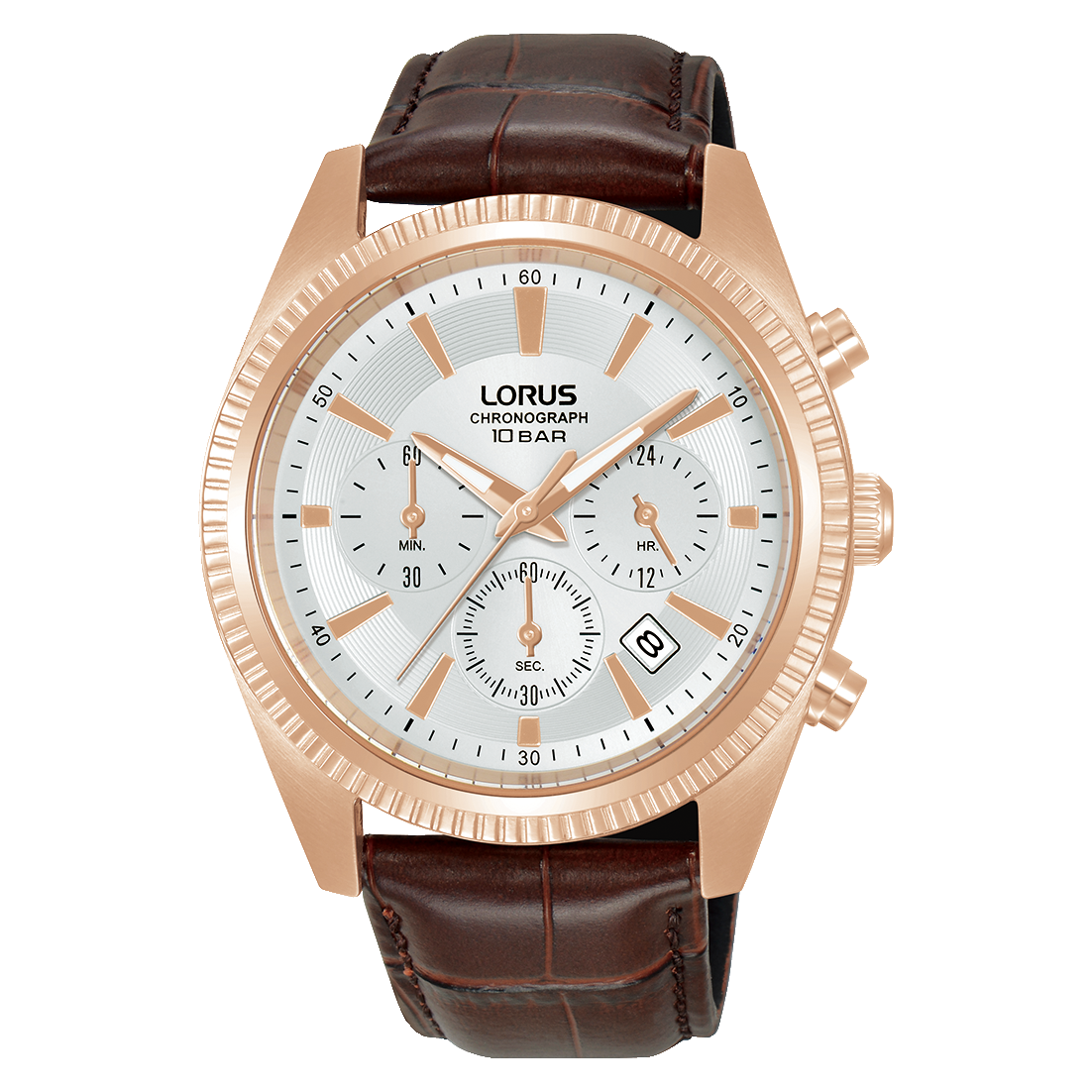 Lorus Classic RT304LX9 Herren Armbanduhr Weiß • Chronograph • Dunkelbraunes Lederband