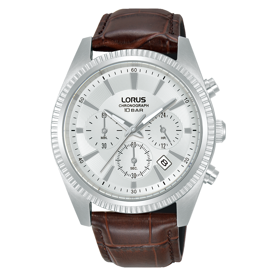 Lorus Classic RT305LX9 Herrenuhr Chronograph • Weißes Zifferblatt • Dunkles Lederband