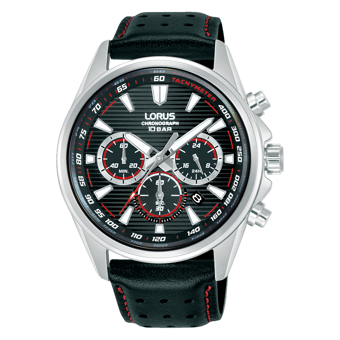 Lorus Sports RT325LX9 Herrenuhr Chronograph • Mineralglas • Schwarzes Lederband