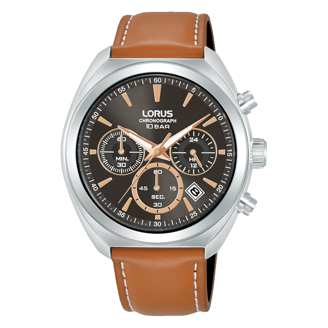 Lorus Sports RT387KX9 Herrenuhr Chronograph • Mineralglas • Braunes Lederband