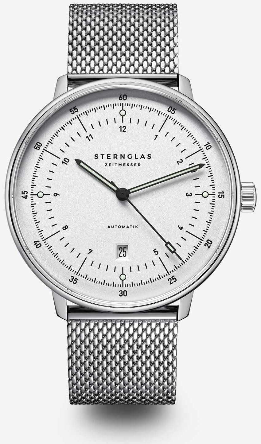 Hamburg watch strap, Milanese loop, silver, front view, gray