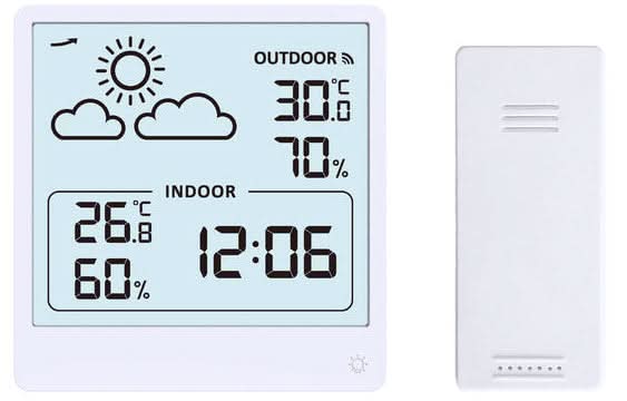 JVD Table Clock 9.33x9x4.4 cm Plastic • Weather Station • Silent