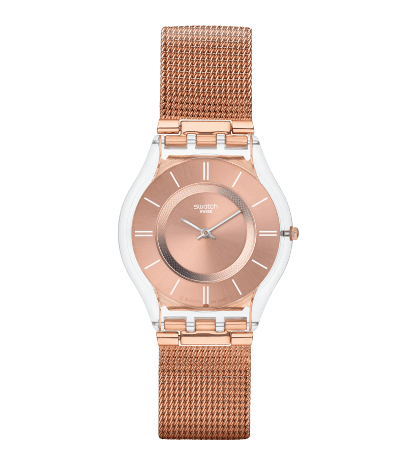 Swatch Skin SS08K104M Hello Darling Damen Armbanduhr • Ultra-flaches Gehäuse • Transparentes Design