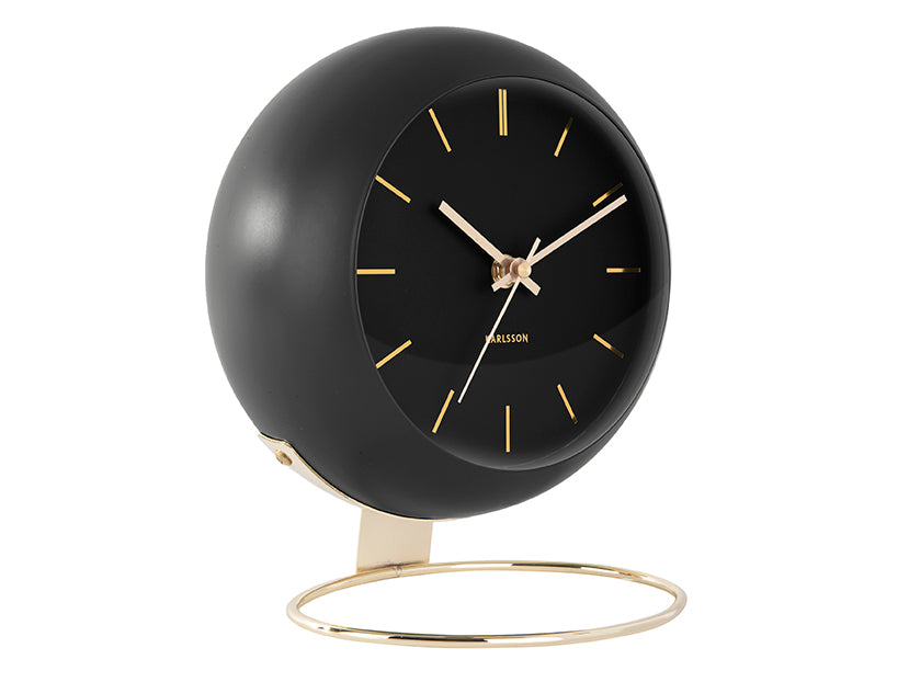 Karlsson Globe KA5832BK Tischuhr Schwarz • Geräuschloses Sweep-Uhrwerk • Glasglobus mit Golddetails