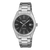 Casio Armbanduhr mit rundem schwarzem Zifferblatt, Metallband und Datumsfenster