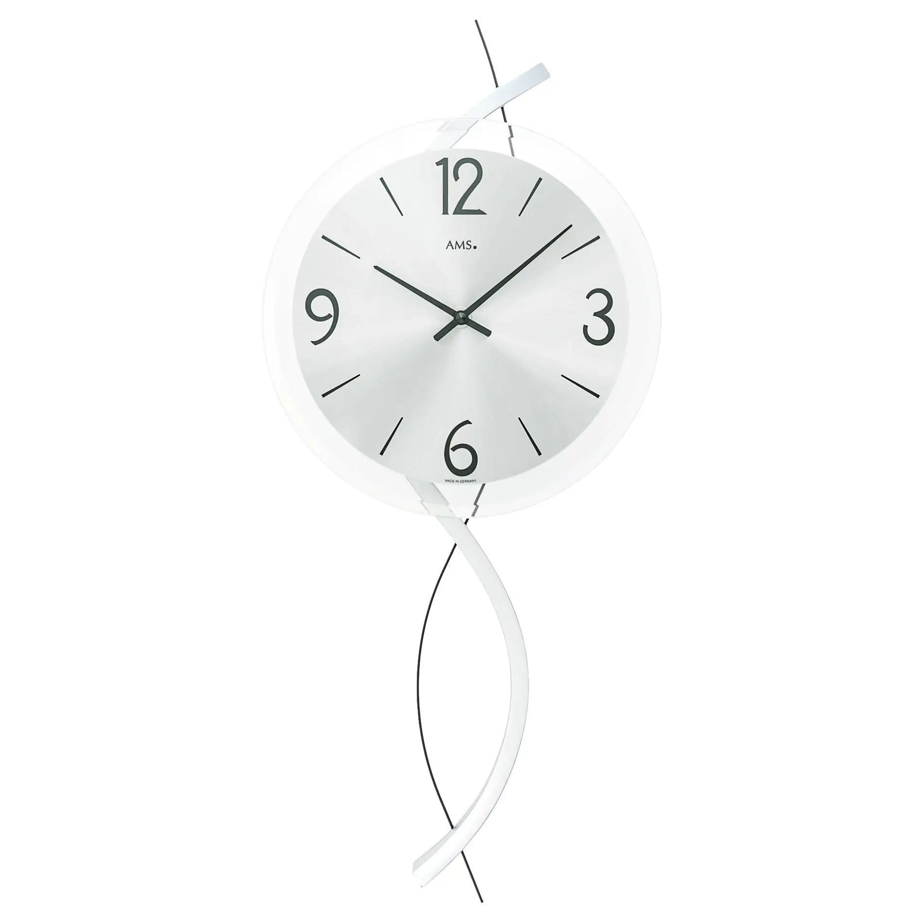 AMS W9718 Wanduhr • Holzgehäuse mit Metall-Zierelement • Mineralglas facettiert