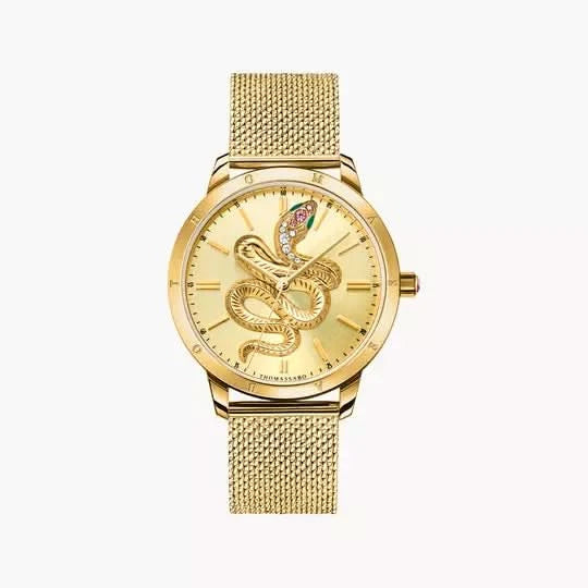 Thomas Sabo WA0384-264-207 Damen Armbanduhr Gold • Milanaise-Armband aus Edelstahl • Schlange in 3D-Optik