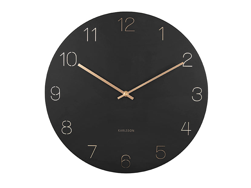 Karlsson Charm Engraved Numbers KA5762BK Wanduhr Schwarz • Gravierte Ziffern • Goldene Zeiger