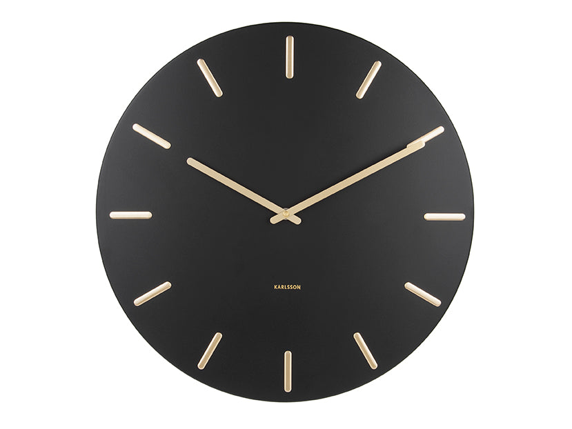 Karlsson Charm KA5716BK Wanduhr Schwarz • Geräuschloses Quarzwerk • Goldene Details