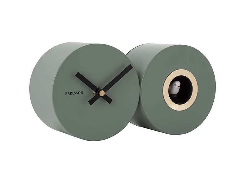 Karlsson Duo Cuckoo KA5789GR Wanduhr Dschungelgrün • Stündlicher Kuckucksruf • Geräuscharmes Sweep-Uhrwerk