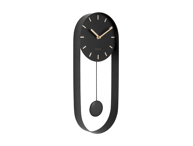 Karlsson Pendulum Charm KA5822BK Wanduhr Schwarz • Sweep-Uhrwerk • Pendeluhr im Stationsdesign