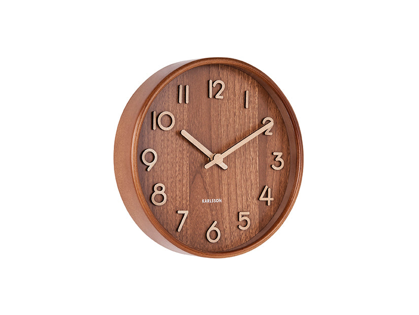 Karlsson Pure Small KA5808DW Wanduhr Dunkelholz • Geräuschloses Sweep-Uhrwerk • Bassholz-Gehäuse
