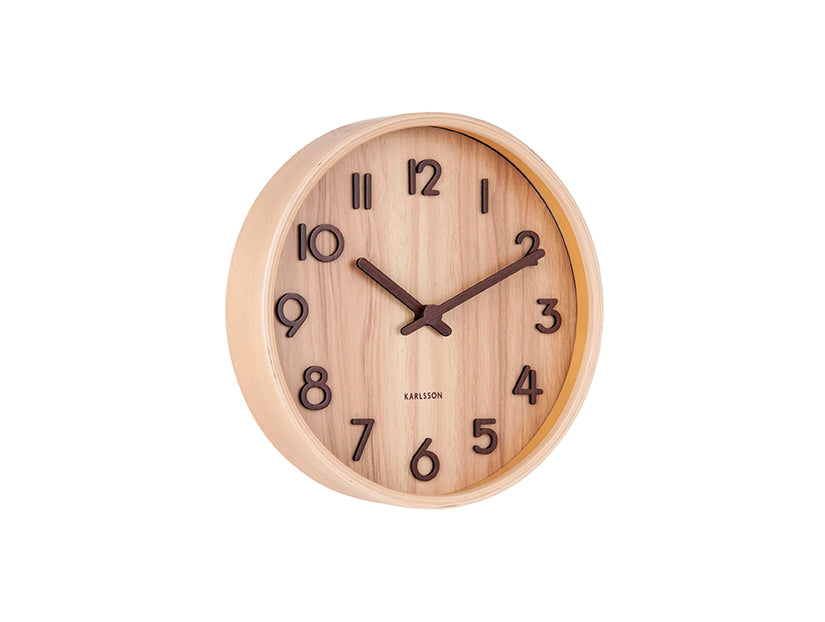 Karlsson Pure Small KA5808WD Wanduhr Hellbraun • Lautloses Sweep-Uhrwerk • Sperrholz-Vollholzdesign