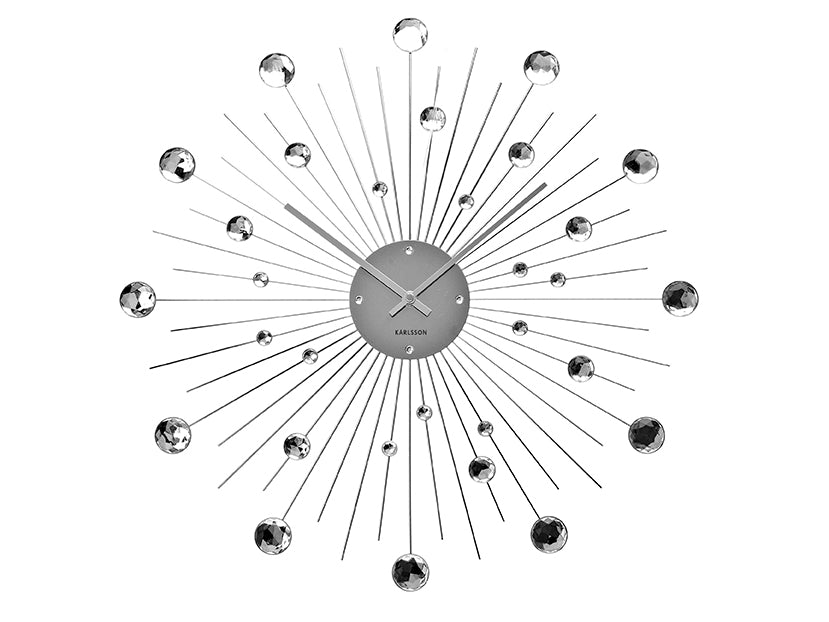 Karlsson Sunburst Large KA4859 Wanduhr Silber • Strahlendes Kristalldesign • Geräuschloses Quarzwerk