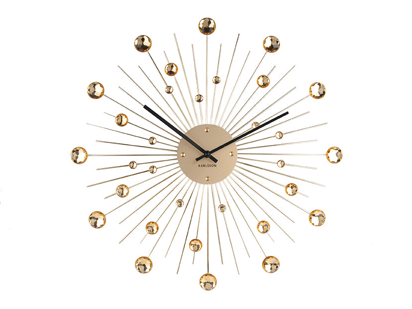 Karlsson Sunburst Large KA4859GD Wanduhr Gold • Strahlend-goldenes Kristall-Design • Auffälliger Sonnenschliff