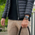 alt
Black leather wallet with silver zipper and embossed logo