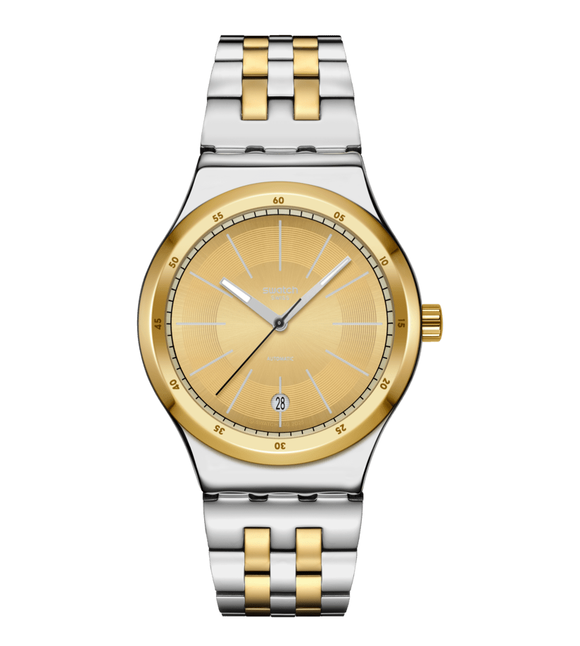 Swatch Sistem 51 Irony YIS437G Goldcloak Mecanism Herrenuhr • Automatikwerk mit 90h Gangreserve • Datum bei 6 Uhr