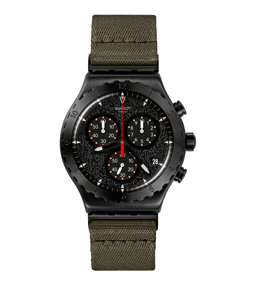Swatch Irony Chrono New YVB416 Herren Armbanduhr Khaki • Chronograph • Leuchtzeiger und Leuchtindizes