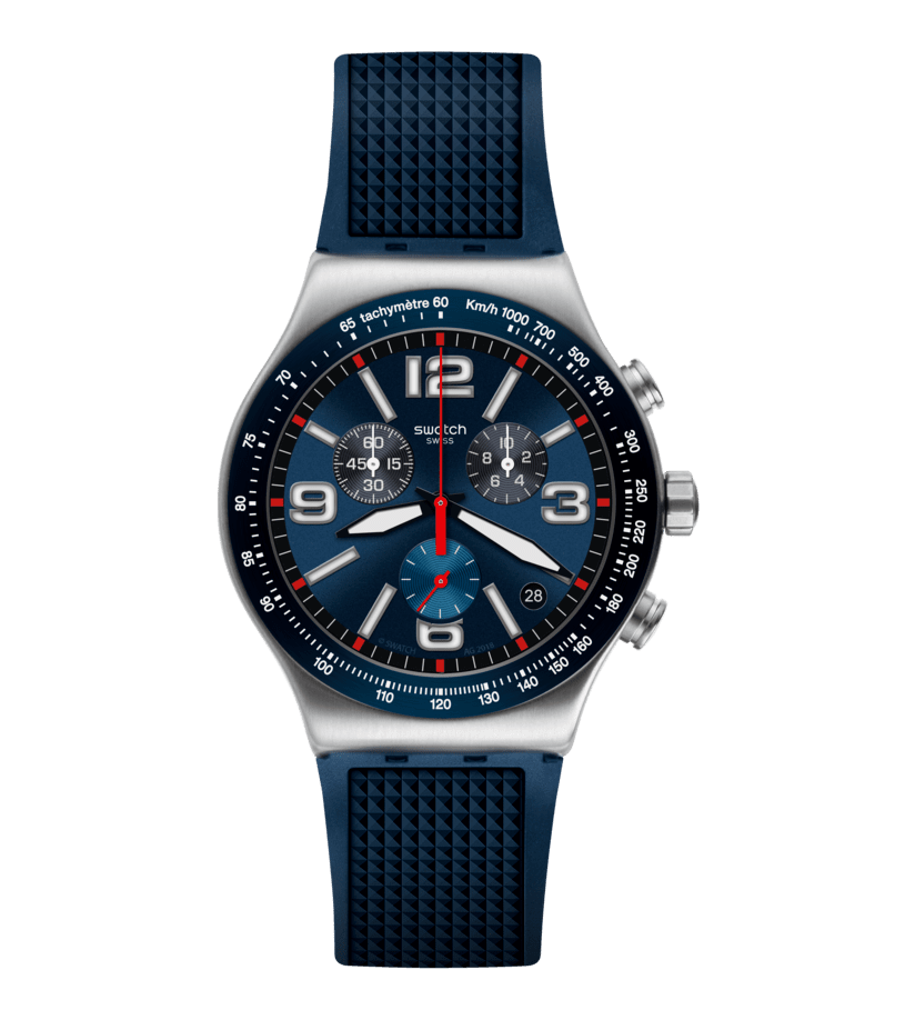 Swatch Irony Chrono New YVS454 Herren Armbanduhr Blau • Edelstahlgehäuse • Chronograph