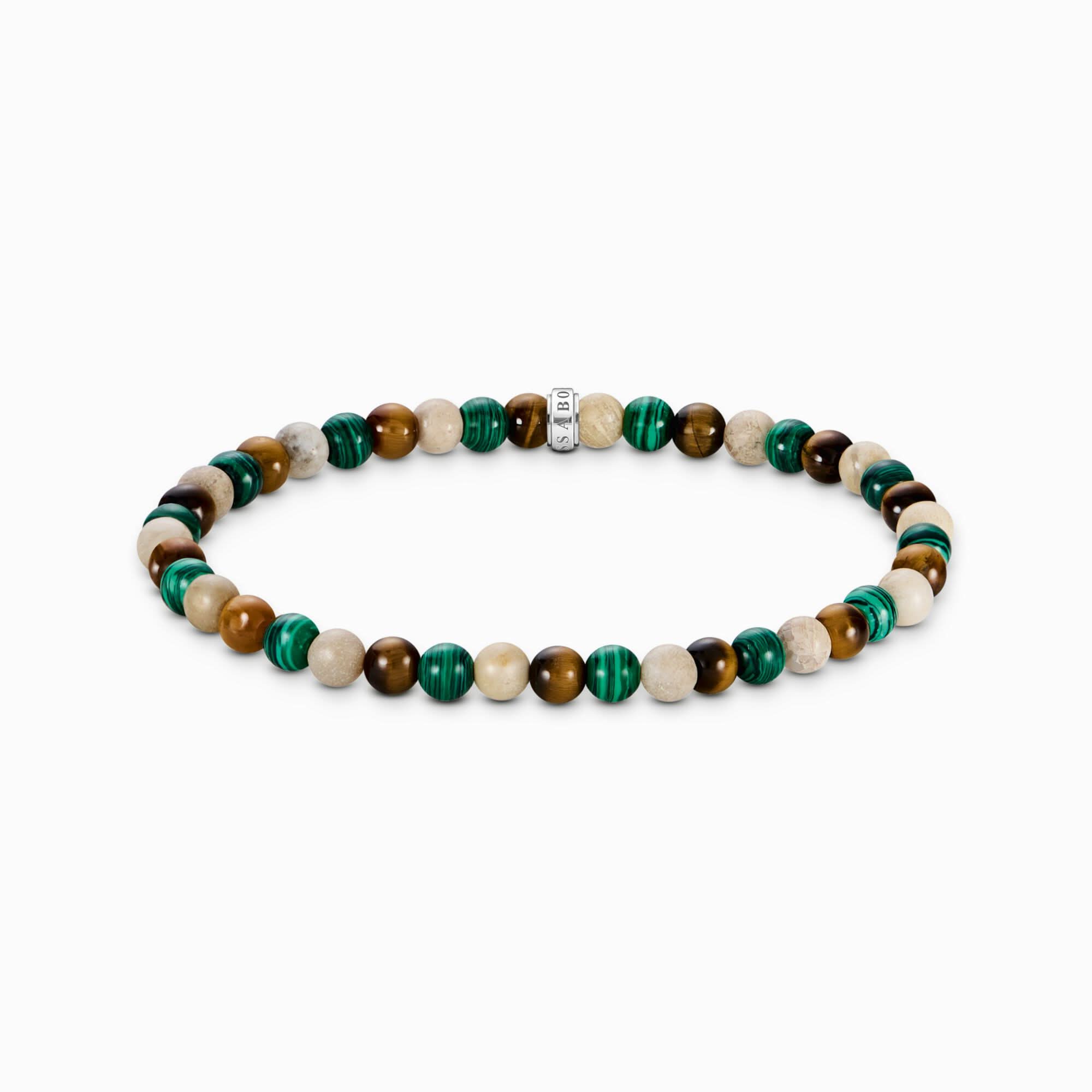 Beaded Bracelet with Imitation Malachite, Tiger's Eye, Jasper - Thomas Sabo Model: A2183-468-7-L19