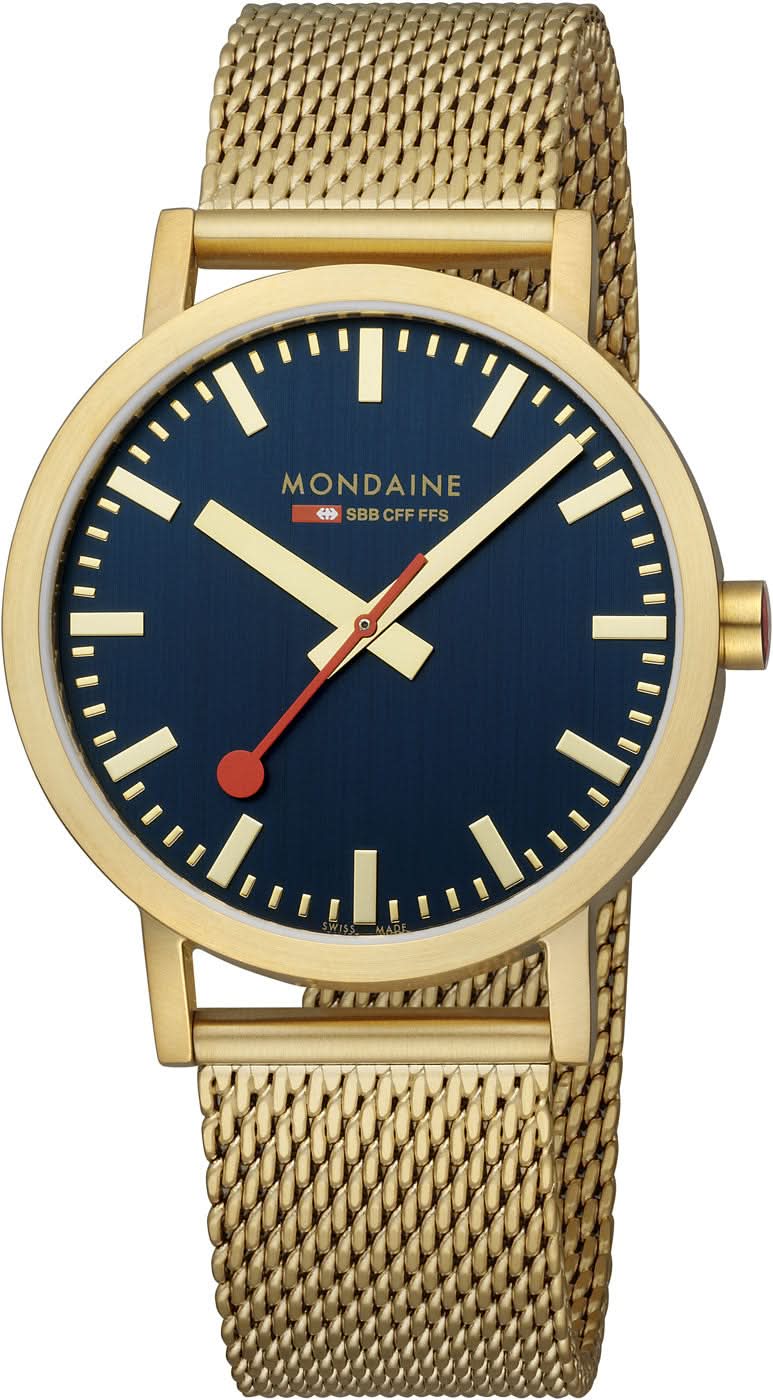 Mondaine Classic A660.30360.40.SBM Unisex Watch • Gold / Deep Ocean Blue • Swiss Railway Clock Design