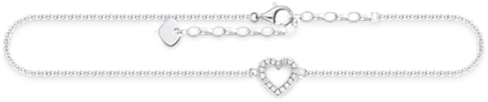 Anklet with Heart and Stones - 925 Sterling Silver