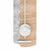 Wall clock with round wooden case, gray back panel, and white pendulum weight