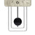Wall clock detail: black pendulum knob on metal frame below the dial