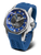 Herrenarmbanduhr mit blauem Kautschukarmband, blauem Zifferblatt und GMT-Anzeige