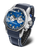 Herrenarmbanduhr mit blauem Zifferblatt, Edelstahlgehäuse und blauem Lederarmband