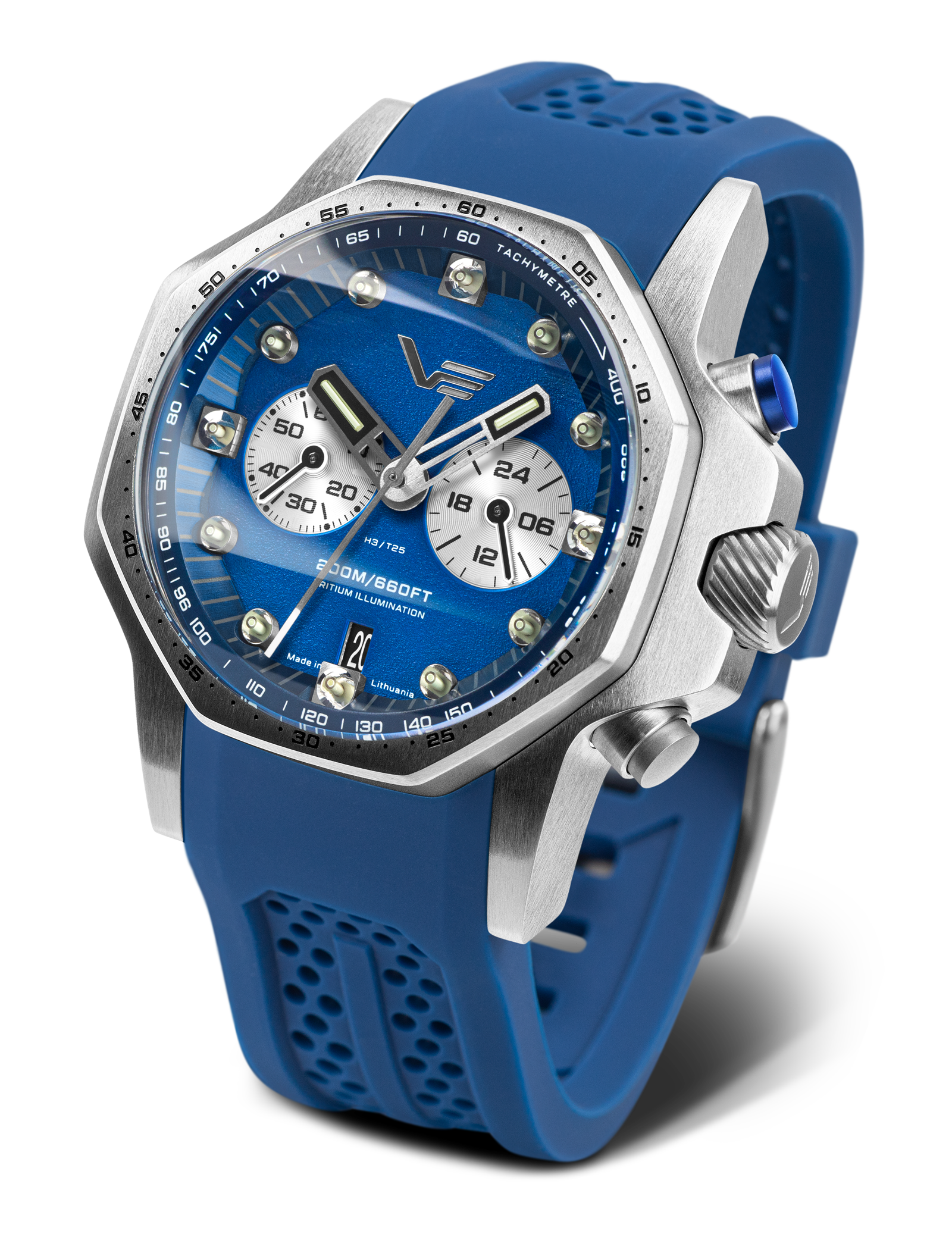 Herrenarmbanduhr mit blauem Zifferblatt, Edelstahlgehäuse und blauem Silikonarmband