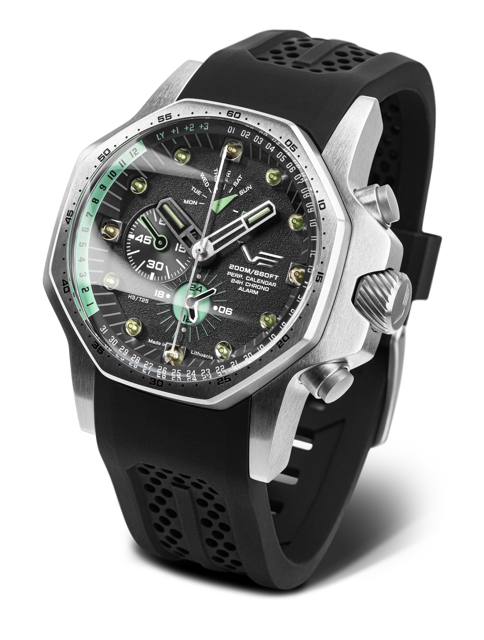 Vostok Europe Herren-Armbanduhr: schwarzes Kunststoffband, schwarzes Zifferblatt