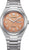 Herrenarmbanduhr mit orangefarbenem Zifferblatt, silbernem Band und Datumsfenster