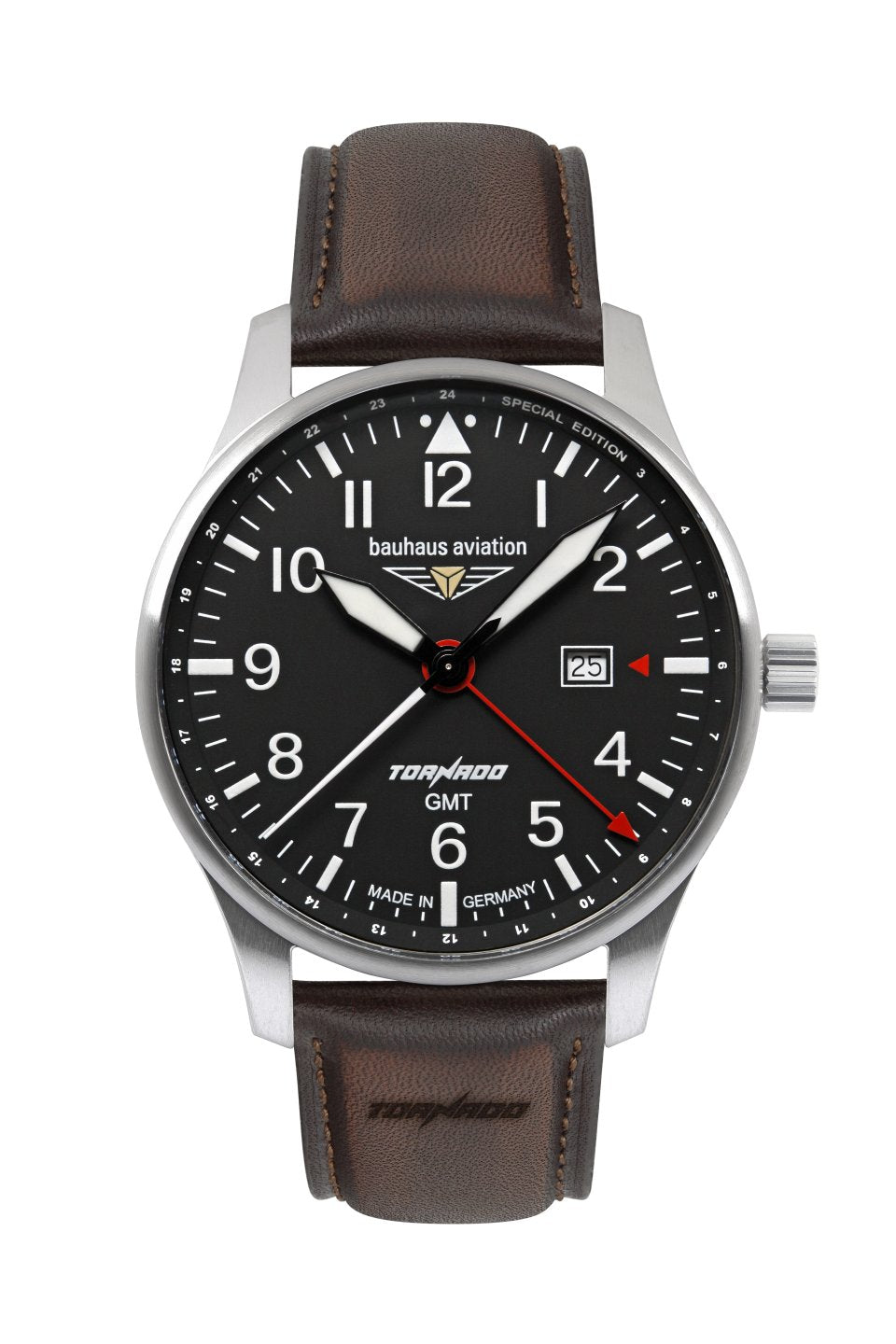 Bauhaus Aviation GMT 2744-2 Herren Armbanduhr Braun/Schwarz • Schweizer Quarzwerk • GMT-Funktion