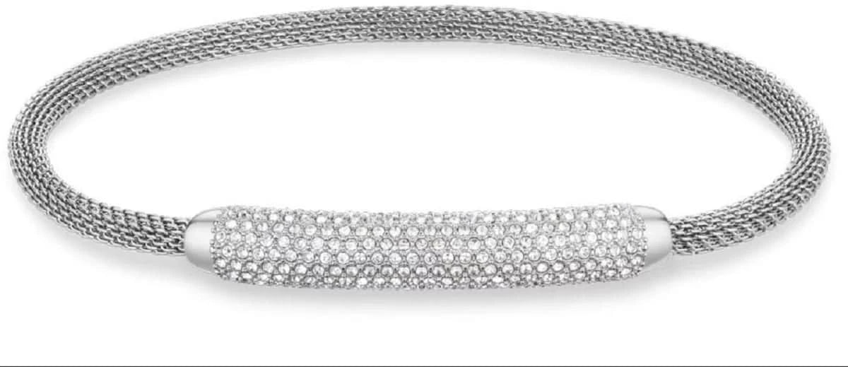 Elegant BERING Arctic Pavé Bangle Shiny Silver Stainless Steel Crystal Glass 666-17-180