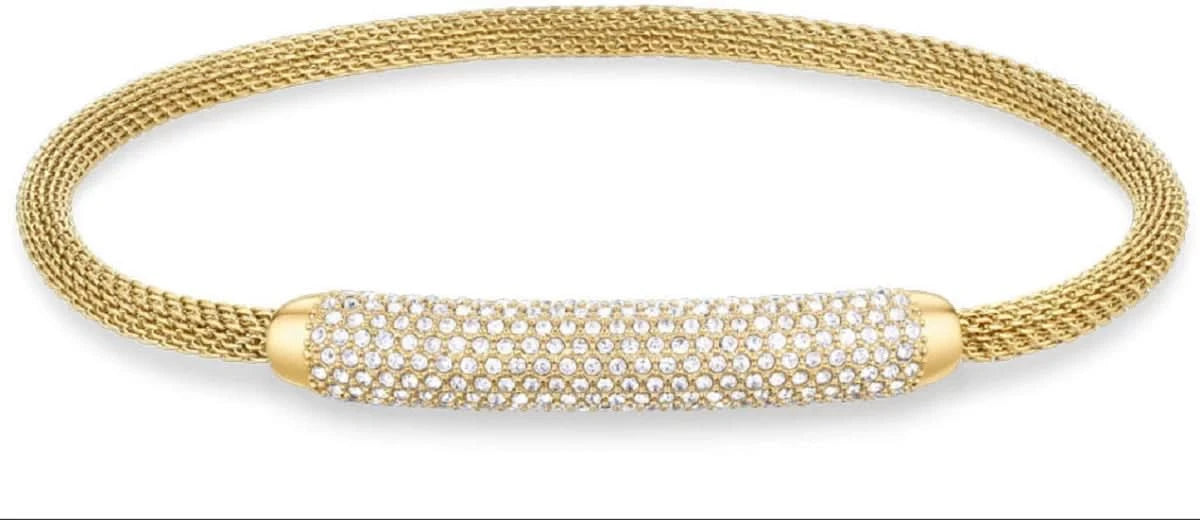 Arctic Pavé Golden Mesh Bangle with Sparkling Crystals - Elegant Stainless Steel Bracelet - BERING Model: 666-27-180